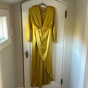 ASOS yellow satin split front gown size 6